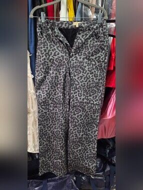 Metallic Grey Leopard Print Wide Leg Pants